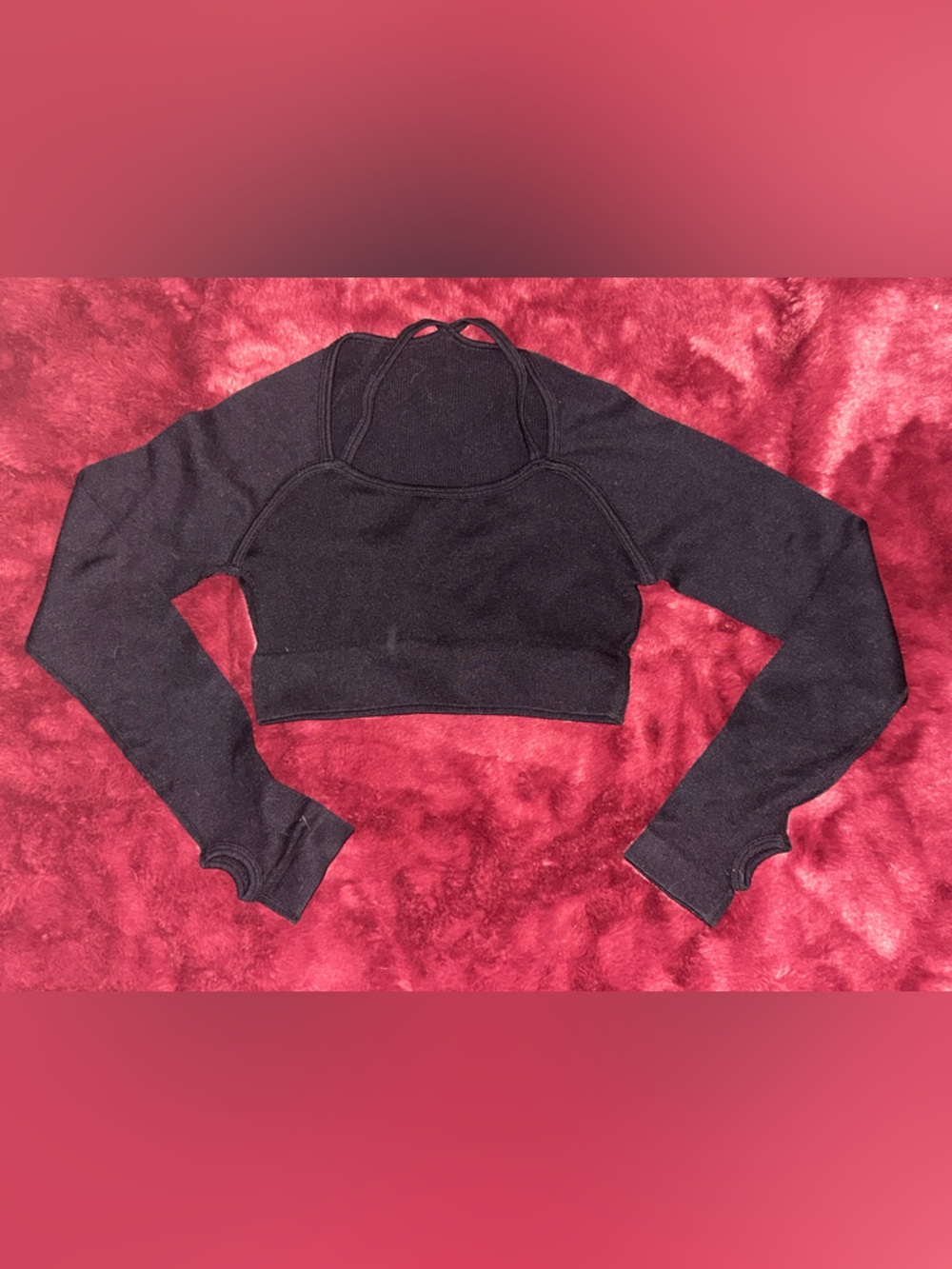 Black Long-Sleeve Crop Top with Strappy front